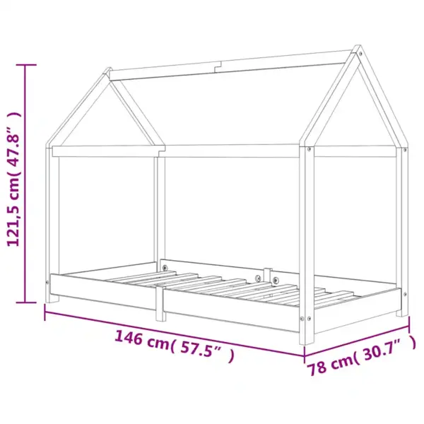 Puumajastiilis lastevoodi raam liistpõhjaga, valge männipuit, 70 x 140 cm – 8