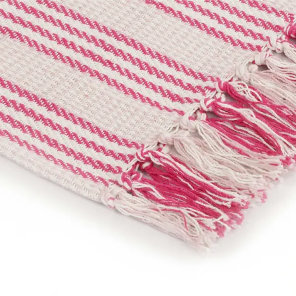 Puuvillane triibuline pleed tuttidega, roosa-valge, 125 x 150 cm – 4