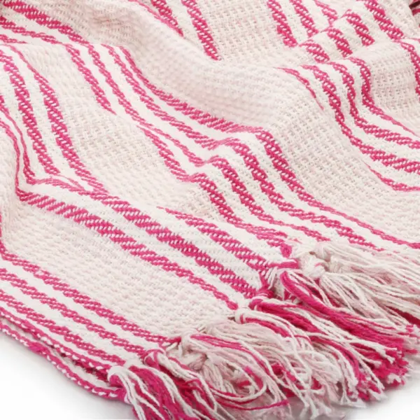 Puuvillane triibuline pleed tuttidega, roosa-valge, 125 x 150 cm – 5