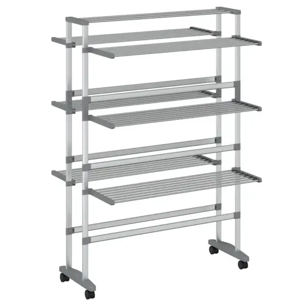 3-korruseline ratastega pesukuivatusrest, hõbedane alumiinium, 89 x 64 x 129 cm – 2