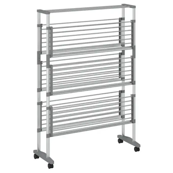 3-korruseline ratastega pesukuivatusrest, hõbedane alumiinium, 89 x 64 x 129 cm – 3