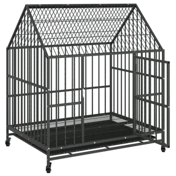 Ratastega kõrge katusega koerapuur, must tsingitud teras, 100 x 77 x 115 cm – 4