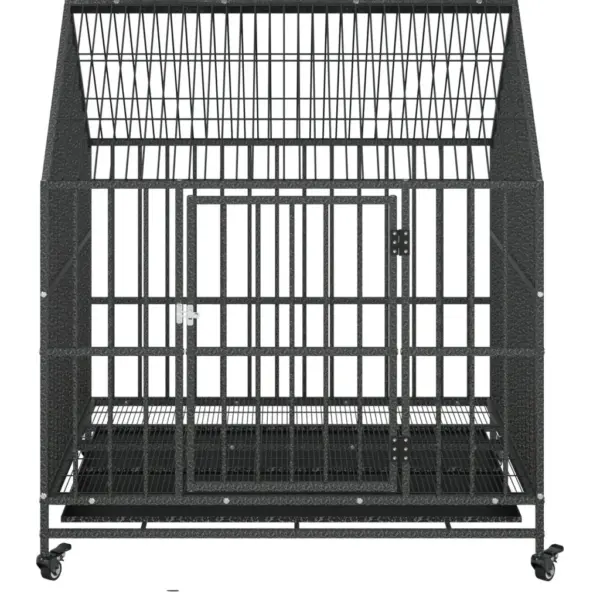 Ratastega kõrge katusega koerapuur, must tsingitud teras, 100 x 77 x 115 cm – 5