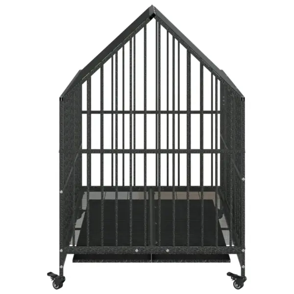 Ratastega kõrge katusega koerapuur, must tsingitud teras, 100 x 77 x 115 cm – 6