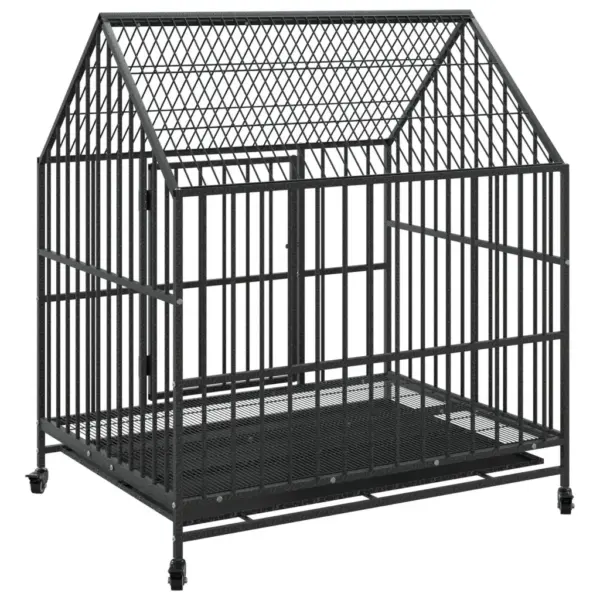 Ratastega kõrge katusega koerapuur, must tsingitud teras, 100 x 77 x 115 cm – 7