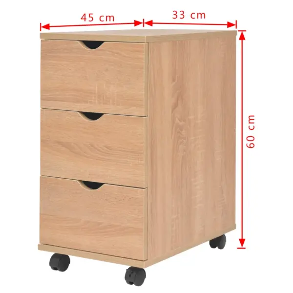 Ratastega 3-sahtliga kummut, tamm, 33 x 45 x 60 cm – 6