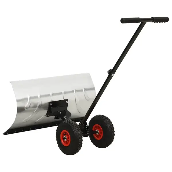 Ratastega lumelabidas galvaniseeritud metallteraga, hõbedane, tera 74 x 46 cm – 3