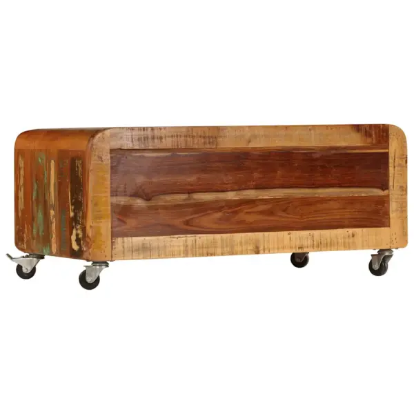 Ratastega kohvilaud kahe uksega, taaskasutatud puit, 85 x 55 x 40 cm – 3