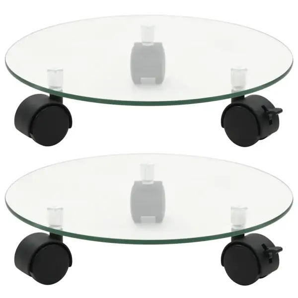 Ratastega ümmargused taimealused 2 tk, karastatud klaas, 28 cm – 2
