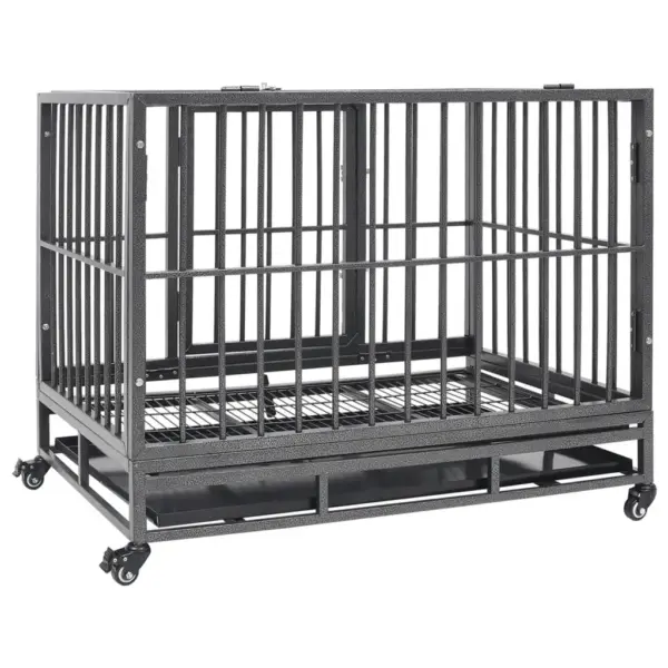 Ratastega terasest koerapuur eemaldatava alusega, 102 x 72 x 85 cm – 4