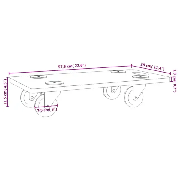 Ratastega transpordialused libisemiskindla pinnaga, 2 tk, tehispuit, pruun, 57,5 x 29 cm – 9