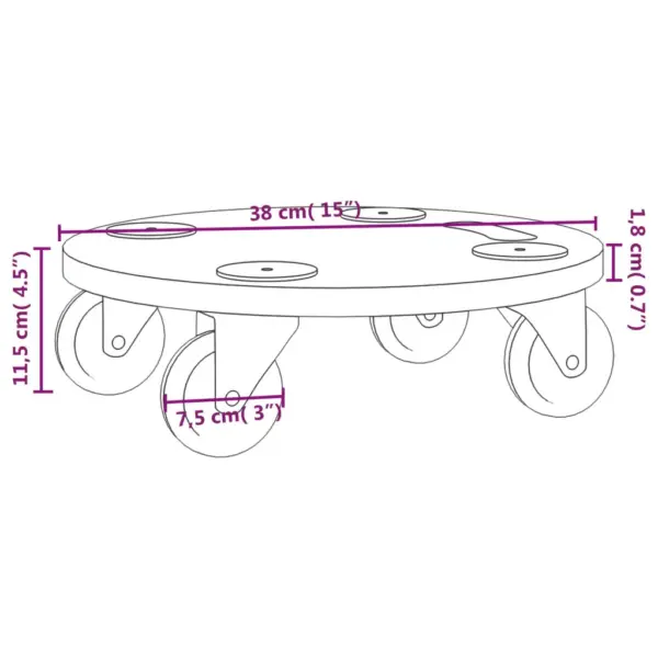 Ümmargused ratastega transpordialused, 6 tk, pruun tehispuit, Ø 38 cm – 9