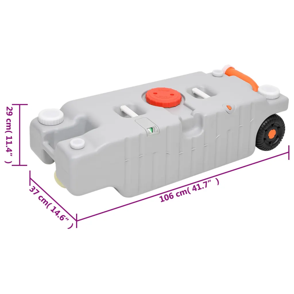 Ratastega veepaak matkamiseks, 75 l, hall HDPE, 106 x 37 x 29 cm