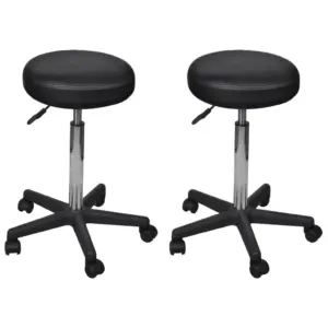 Ratastel kontoritaburetid gaasitõstega, 2 tk, must kunstnahk, istme läbimõõt 35,5 cm, kõrgus 64–84 cm