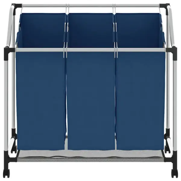 Ratastel pesusorteerija 3 sinise kotiga, plastkattega terasraam, 96 x 40 cm – 5