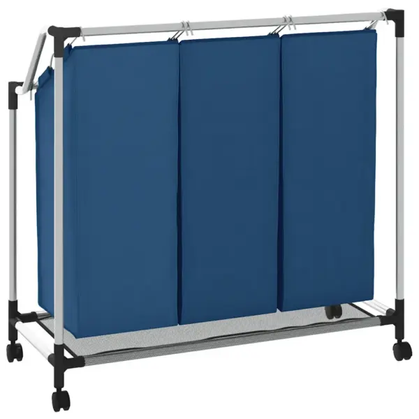 Ratastel pesusorteerija 3 sinise kotiga, plastkattega terasraam, 96 x 40 cm – 7