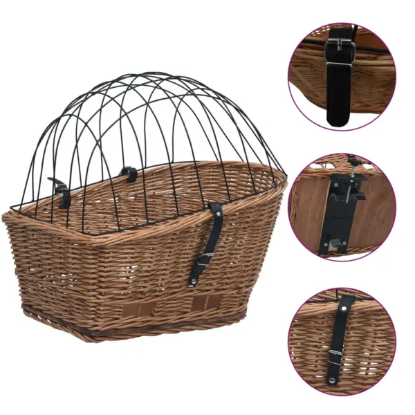 Ratta tagakorv lemmikloomale metallkattega, naturaalne paju, 55 x 31 x 36 cm – 2