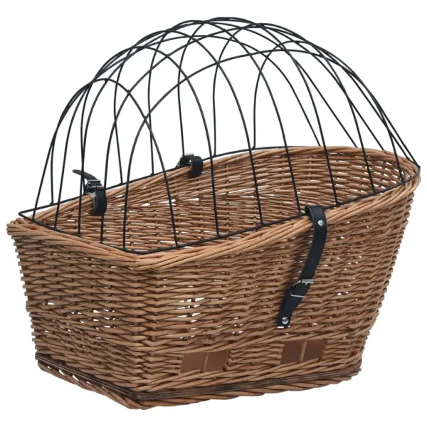 Ratta tagakorv lemmikloomale metallkattega, naturaalne paju, 55 x 31 x 36 cm – 3