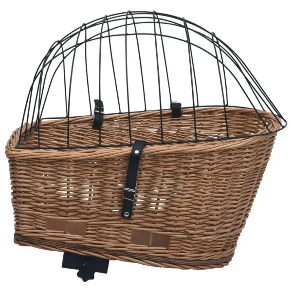 Ratta tagakorv lemmikloomale metallkattega, naturaalne paju, 55 x 31 x 36 cm – 5