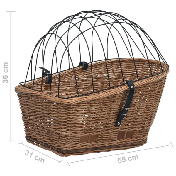 Ratta tagakorv lemmikloomale metallkattega, naturaalne paju, 55 x 31 x 36 cm – 10