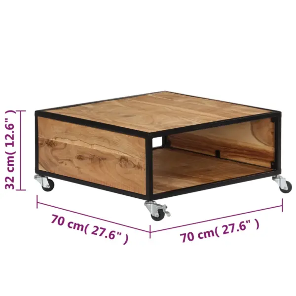 Rattastega kohvilaud 1 riiuliga, akaatsiapuit ja kummipuit, rauast raam, 70 x 70 x 32 cm – 8