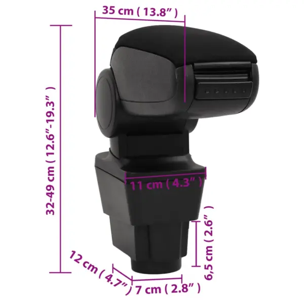 Reguleeritava kõrgusega auto käetugi panipaigaga, must ABS, 11 x 35 x (32–49) cm, FIAT Grande Punto / Linea, Alfa Romeo MiTo – 10