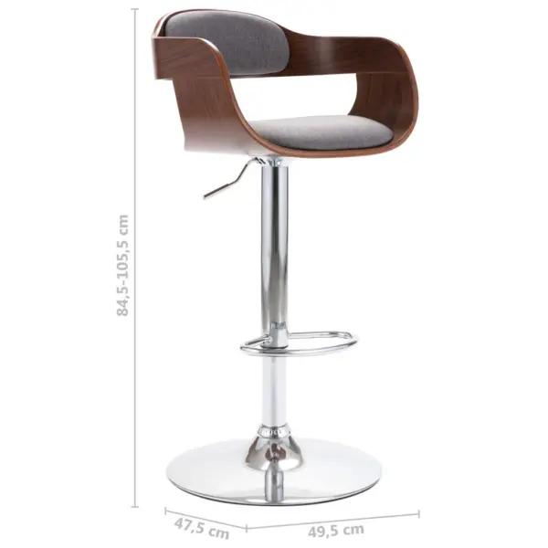 Reguleeritav baaritool vineerraamiga, helehall kangas, 49,5 x 47,5 x (84,5–105,5) cm – 7