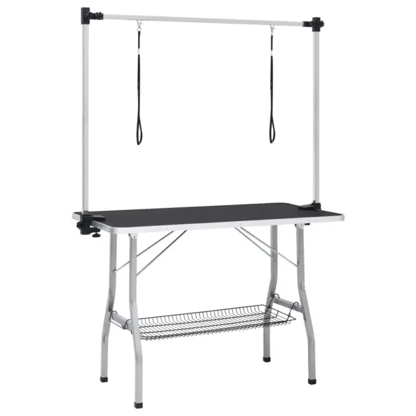 Reguleeritav koera pügamislaud 2 aasa ja korviga, must/hõbedane, 110 x 60 x 76 cm – 2