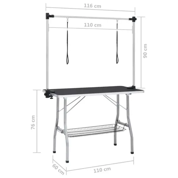 Reguleeritav koera pügamislaud 2 aasa ja korviga, must/hõbedane, 110 x 60 x 76 cm – 11