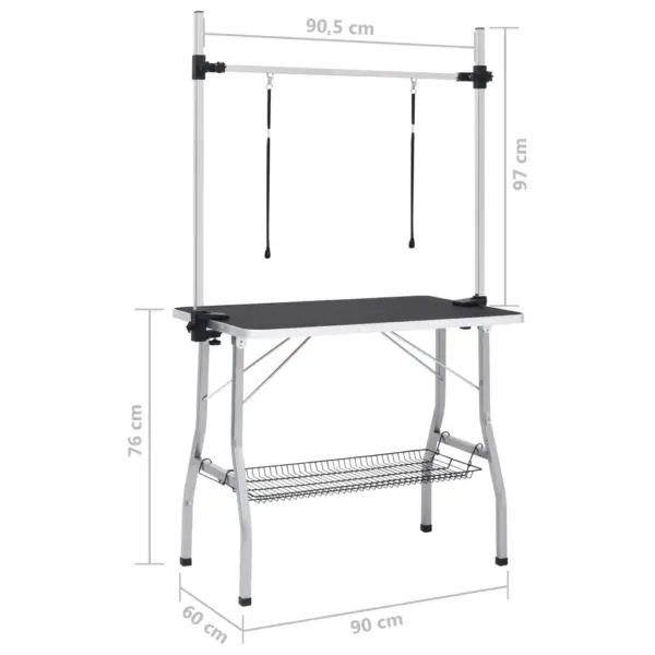 Reguleeritav koera pügamislaud 2 aasa ja korviga, must/hõbedane, 90 x 60 x 76 cm – 11