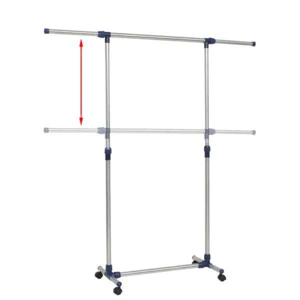 Reguleeritav ratastel riidenagi, roostevaba teras, hõbedane-lilla, 88–150 x 44 x 97–165 cm – 3