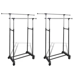 Reguleeritav kahekordne riidestange ratastega, 2 tk, roostevaba teras, 84–150 x 42 x 108–170 cm