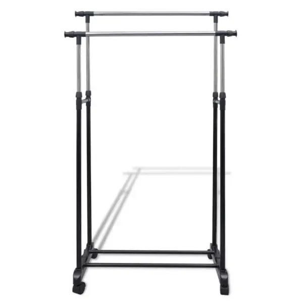 Reguleeritav kahekordne riidestange ratastega, 2 tk, roostevaba teras, 84–150 x 42 x 108–170 cm – 2