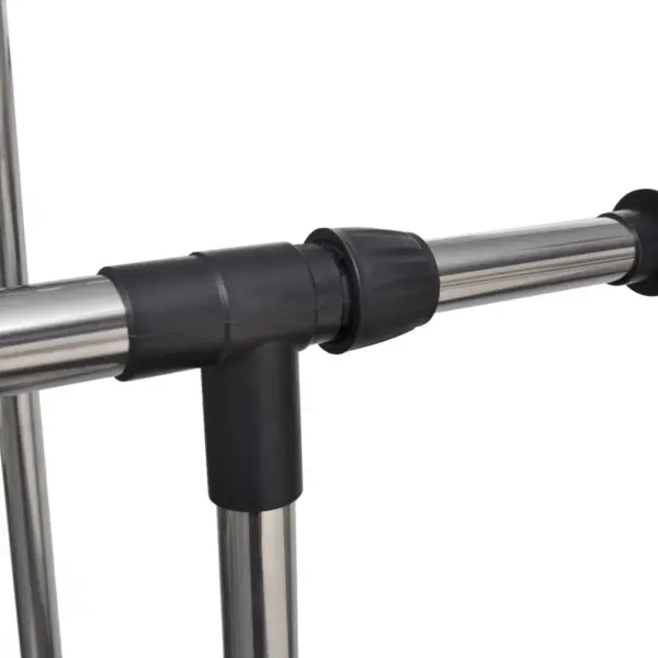 Reguleeritav kahekordne riidestange ratastega, 2 tk, roostevaba teras, 84–150 x 42 x 108–170 cm – 6