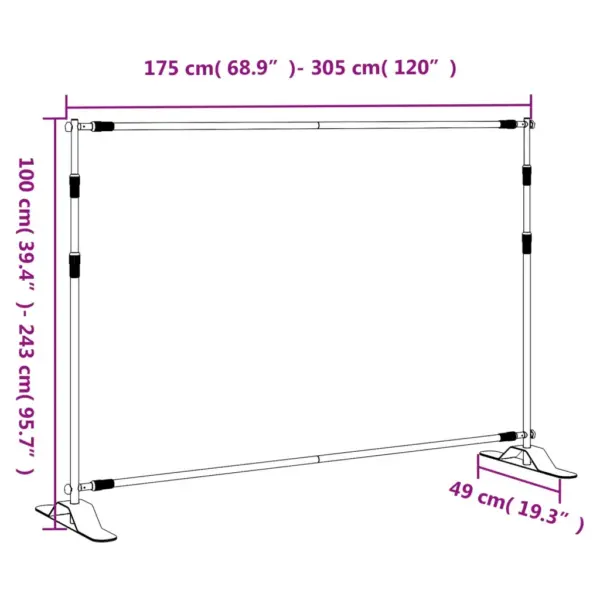 Reguleeritav terasest taustaraam taustadele, must, 175–305 x 100–243 cm – 9