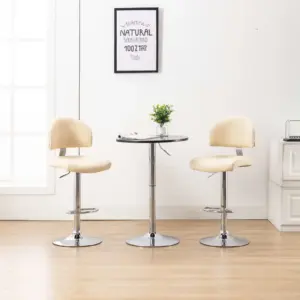 Kõrgusega reguleeritavad baaripukid jalatoega, 2 tk, kreemjasvalge kunstnahk, kroomitud terasalus, 43 x 47 x 98–119 cm