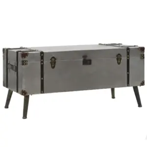 Reisikirstu stiilis kohvilaud panipaigaga, hõbedane, MDF ja alumiinium, 102 x 51 x 47,5 cm