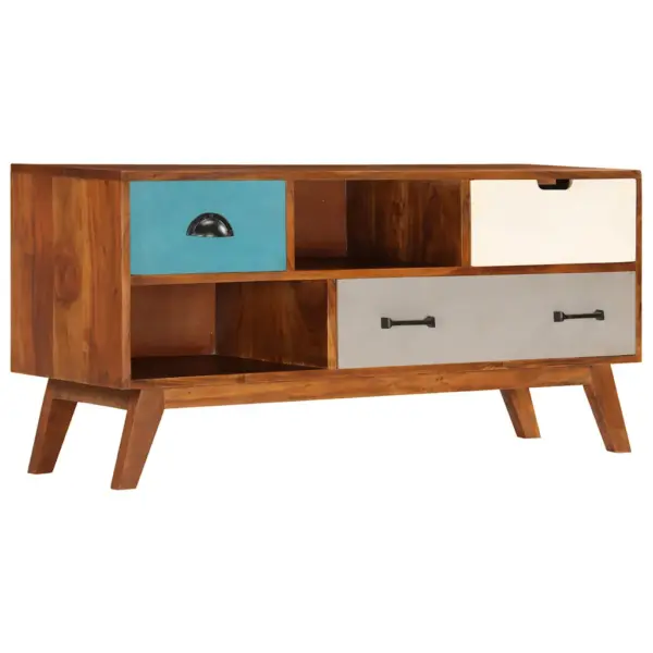 Retrostiilis telerikapp 3 sahtliga ja 2 hoiuruumiga, akaatsiapuit, 110 x 35 x 50 cm – 13