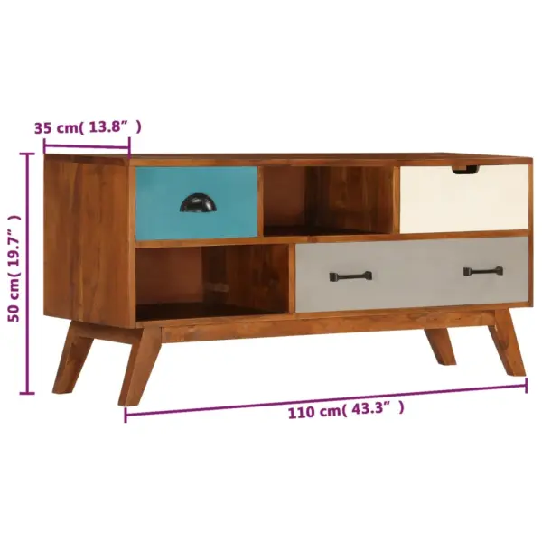 Retrostiilis telerikapp 3 sahtliga ja 2 hoiuruumiga, akaatsiapuit, 110 x 35 x 50 cm – 10