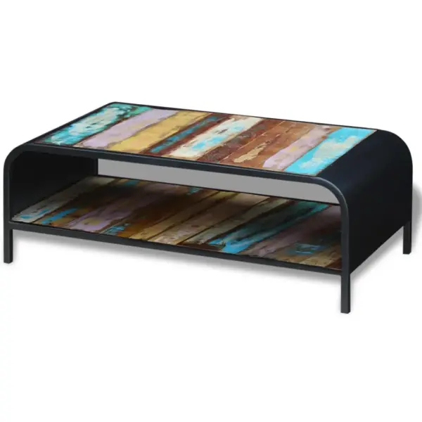 Retrostiilis kohvilaud taaskasutatud puidust, mitmevärviline, terasraamiga, 100 x 50 x 35 cm – 2