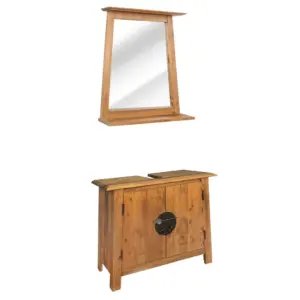 Retrostiilis männipuidust vannitoamööbli komplekt, kapp ja peegel, pruun, kapp 70 x 32 x 63 cm