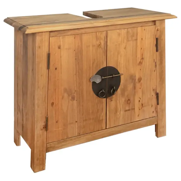 Retrostiilis männipuidust vannitoamööbli komplekt, kapp ja peegel, pruun, kapp 70 x 32 x 63 cm – 3
