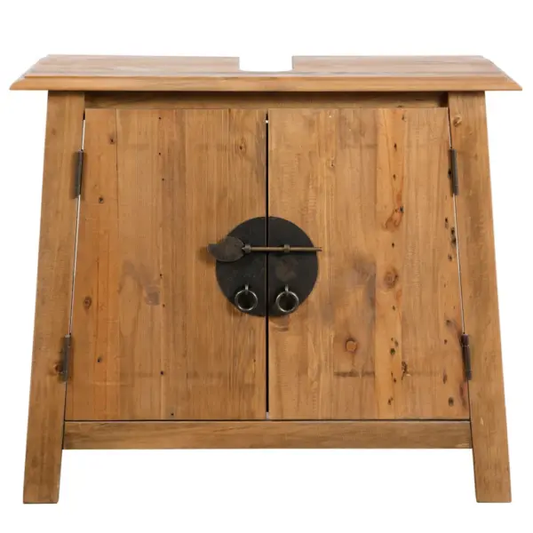 Retrostiilis männipuidust vannitoamööbli komplekt, kapp ja peegel, pruun, kapp 70 x 32 x 63 cm – 4