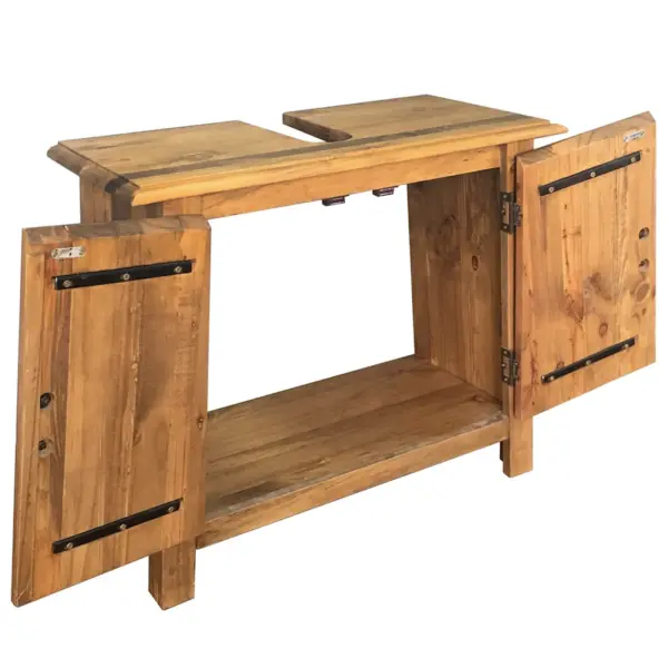 Retrostiilis männipuidust vannitoamööbli komplekt, kapp ja peegel, pruun, kapp 70 x 32 x 63 cm – 6