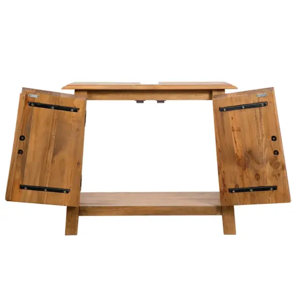Retrostiilis männipuidust vannitoamööbli komplekt, kapp ja peegel, pruun, kapp 70 x 32 x 63 cm – 7