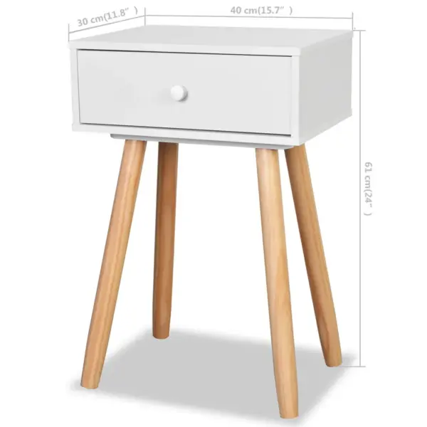 Retro öökapid ühe sahtliga, 2 tk, valge, männipuidust jalgadel, 40 x 30 x 61 cm – 8