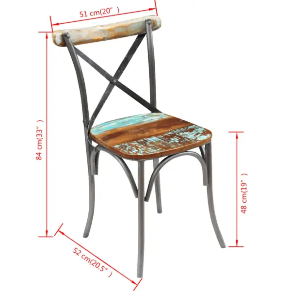 Retrostiilis söögitoolid taaskasutatud puidust ja terasraamiga, 4 tk, mitmevärvilised, 51 x 52 x 84 cm – 5