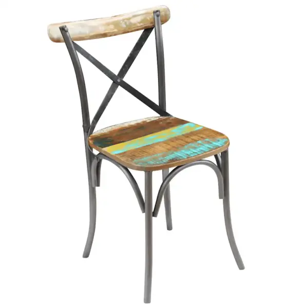 Retrostiilis söögitoolid taaskasutatud puidust ja terasraamiga, 4 tk, mitmevärvilised, 51 x 52 x 84 cm – 7