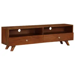 Retro telerialus taaskasutatud puidust, pruun, 2 riiuli ja 2 sahtliga, 140 x 30 x 40 cm