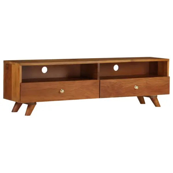 Retro telerialus taaskasutatud puidust, pruun, 2 riiuli ja 2 sahtliga, 140 x 30 x 40 cm – 11